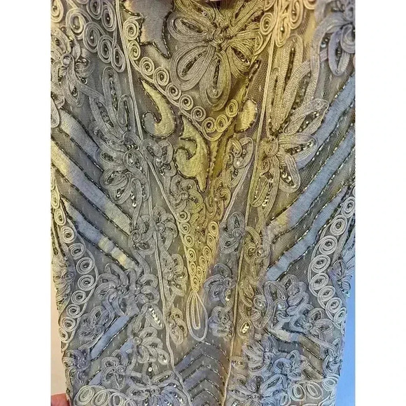 Sue Wong Nocturn Strapless Cocktail Beaded Soutache Mini Sheath Dress Beige 4 - Picture 7 of 10